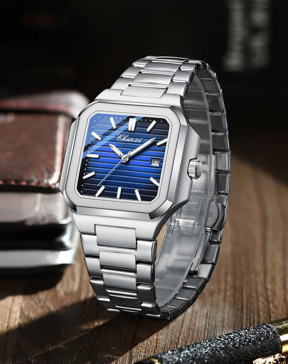 2025 New Man Watches Luxury Fashion Square Men's Quartz Watch Calendar Luminous Waterproof Stainless Steel High Quality Clock - Sun Studio