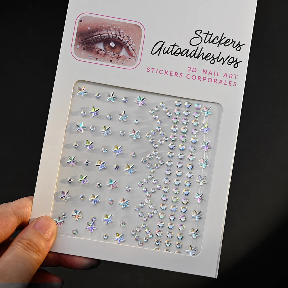 1Pcs Face Diamond Gem Sticker 5D Colorful Rhinestone Tattoo Stickers Fo Festival Nail Body Makeup Bling Jewelry DIY Face Sticker - Sun Studio