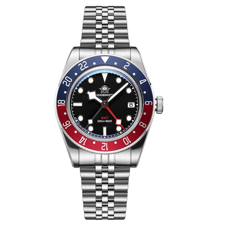 ADDIESDIVE Luxury GMT515-24H Men's Watch Diver 200m Bubble Mirror Glass BGW9 Super Luminous Stainless Steel Men's Analog Watches - Sun Studio