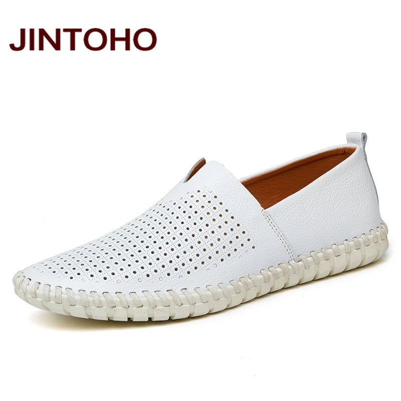 JINTOHO Big Size Men Genuine Leather Shoes Slip On Black Shoes Real Leather Loafers Mens Moccasins Shoes Italian Designer Shoes