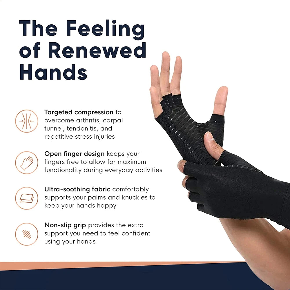 1Pair Copper Infused Fingerless Compression Gloves for Arthritis & Carpal Tunnel Relief, Relieve Hand Pain Swelling,Women Men - Sun Studio