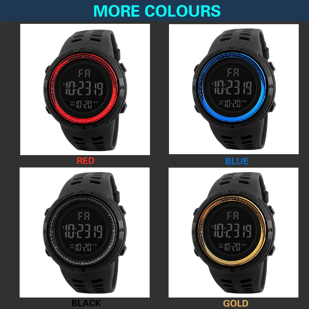 YIKAZE Men's Digital Electronic Watch Sports Glow 50mm Large Dial Student Outdoor Adventure Trend Multifunctional Watches Clock - Sun Studio