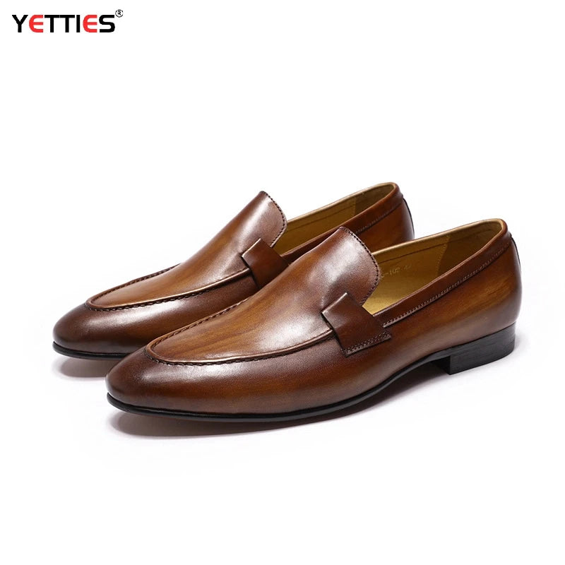 YETTIES Designer Fashion Mens Loafers Leather Handmade Black Brown Casual Business Dress Shoes Party Wedding Men's Footwear - Sun Studio