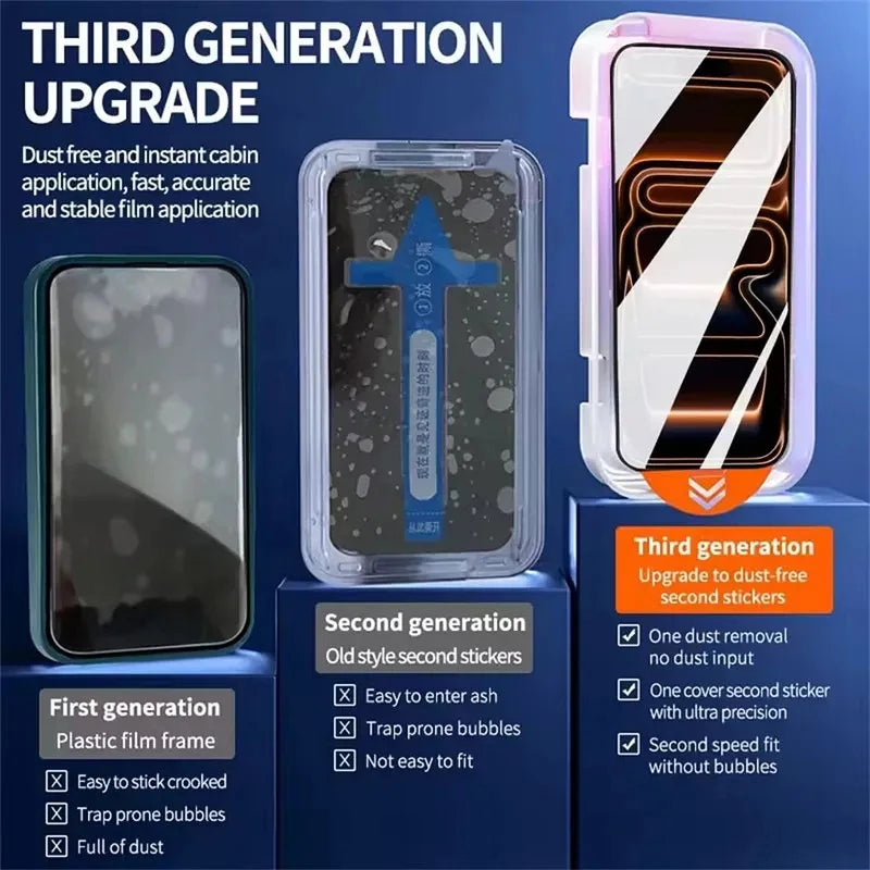 Easy Installation Oleophobic Coating Dust Free Privacy Screen Protector For iPhone 17 16 11 12 13 14 15 Pro Max XR XS 15 16 Plus - Sun Studio