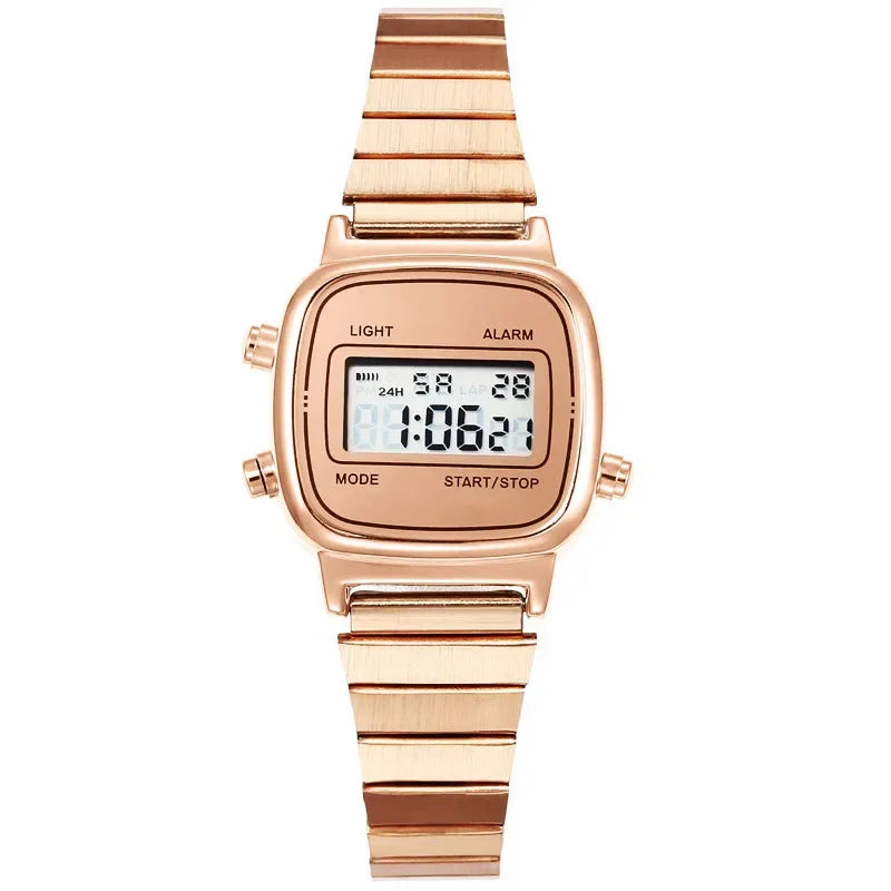 Women Casual LED Electronic Watch Man Retro Stainless Steel Watches for Women Unisex LED Digital Watch Multifunction Wristwatch - Sun Studio