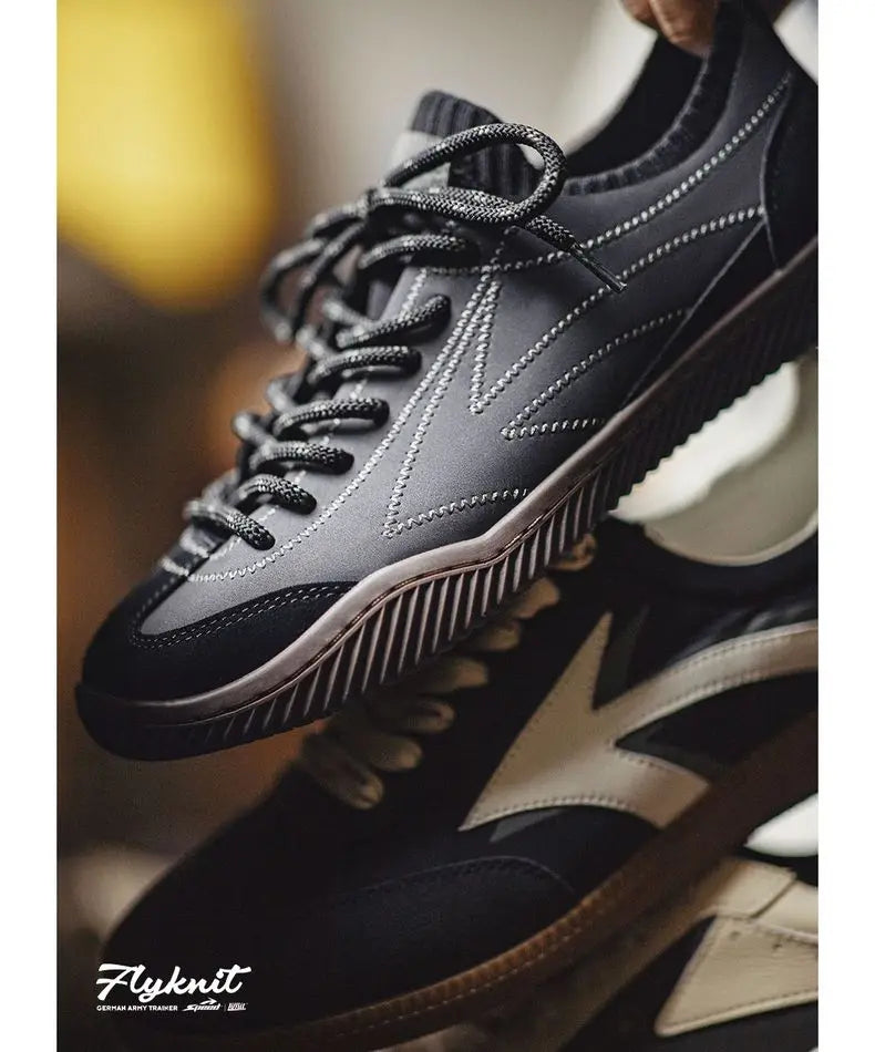 Maden Retro Black Patchwork German Trainers Shoes One-piece Knit Sock Sneakers Lace-Up Casual Men's Summer Sporty Board Shoes - Sun Studio