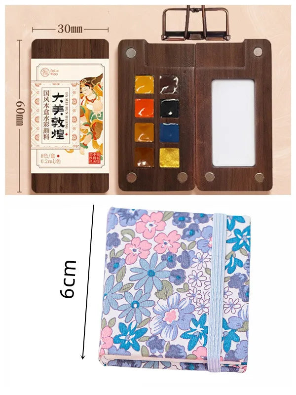 Portable Watercolor Set Walnut Paint Box With Palette 8/15 Colors Travel Mini Watercolor Paint Art School Supplies - Sun Studio