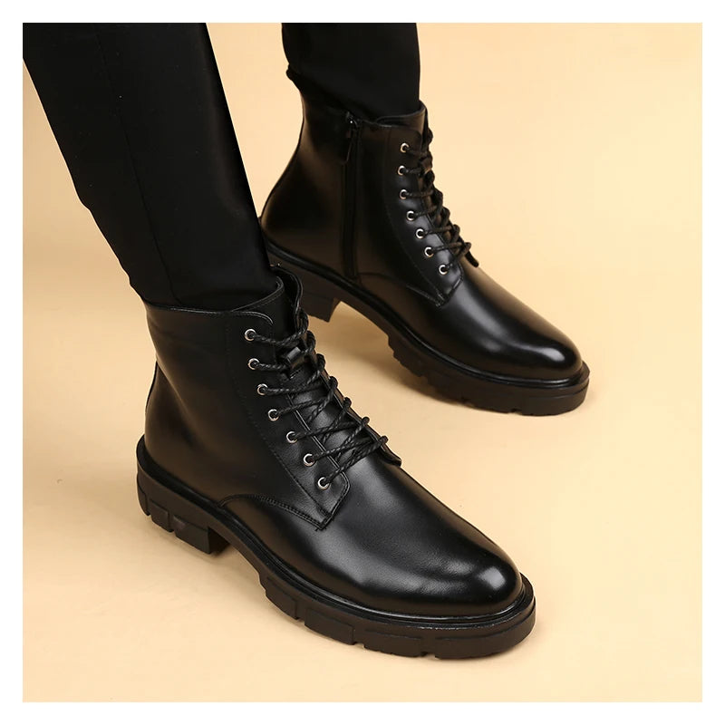 men's casual autumn winter boots lace-up original leather shoes tooling work boot outdoors cowboy platform ankle botas masculina - Sun Studio