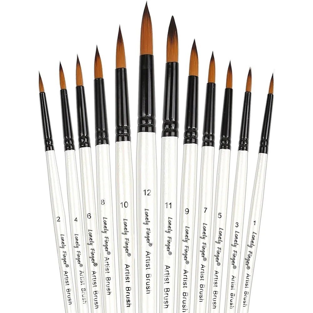 12/48 PCS Round Paint Artist Brushes Set for Acrylic Watercolor Oil Painting, Crafts, Canvas, Rock, Miniature Model Fine Detail - Sun Studio