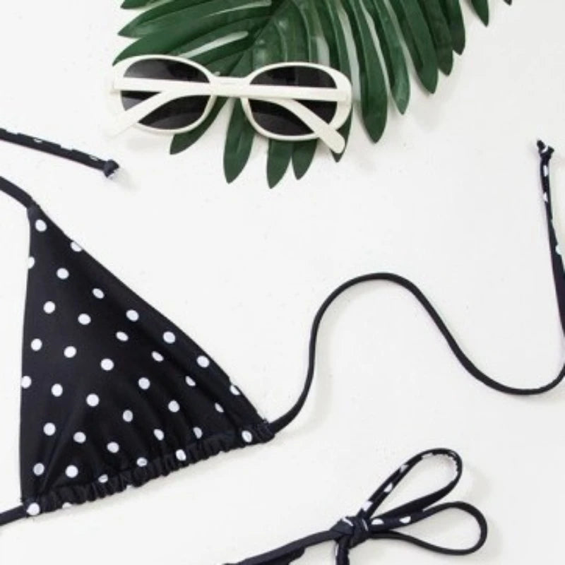 Black polka dot sexy bikini two-piece beach vacation swimsuit - Sun Studio