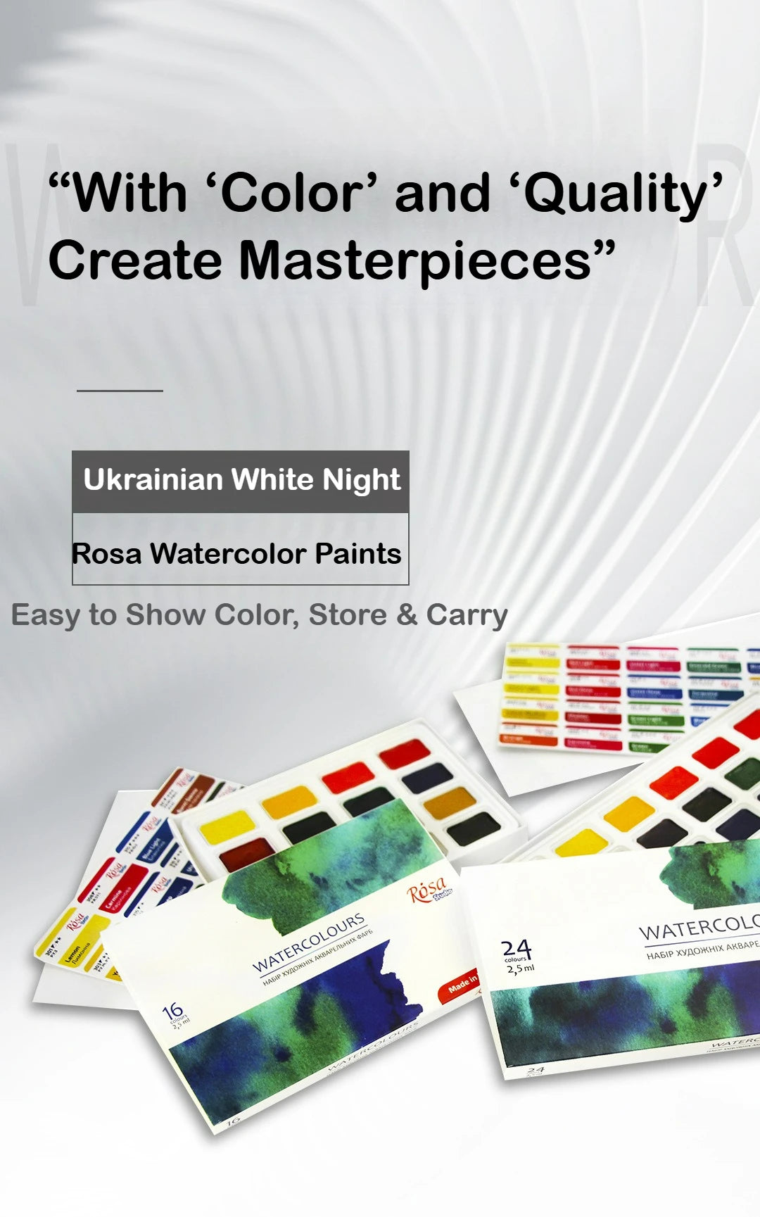 WHITE NIGHT ROSA Solid Watercolor 16/24 Colors Academy Paint Full Block Solid for Fine Arts and Watercolor Painting - Sun Studio
