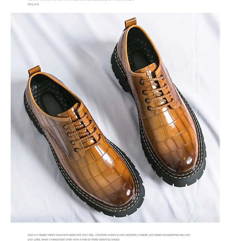 New Black Men Shoes Lace-up  Round Toe Stone Pattern Brown Gray Men Dress Shoes Size 38-46 - Sun Studio