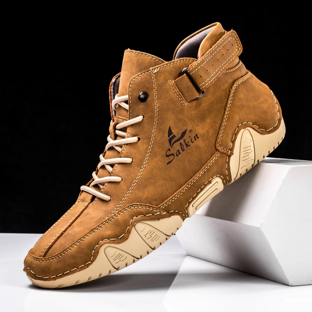 New 2025 Handmade Leather Casual Men Shoes Design Sneakers Man Breathable Leather Shoes Men Ankle Boots Outdoor - Sun Studio