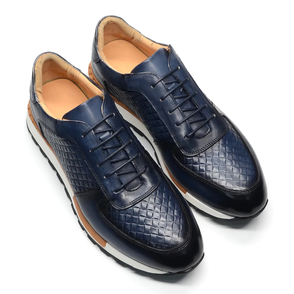 4 Colors Genuine Leather Man Luxury Sneakers Plaid Weave Pattern Lace-up Men Casual White Oxford Shoes Deals Spring Autumn 2024