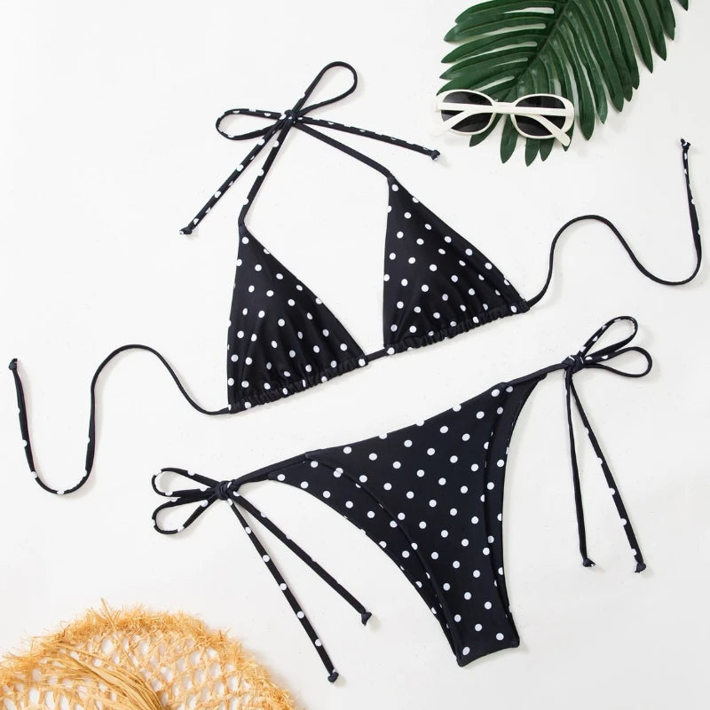 Black polka dot sexy bikini two-piece beach vacation swimsuit - Sun Studio