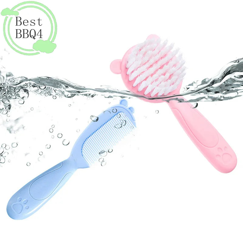 (BBQ4)2Pcs/Set Cute Kids Baby Small Hair Brush and Comb Set for Newborns & Toddlers Baby Brush Soft Bristles Baby Hair Care Gift - Sun Studio