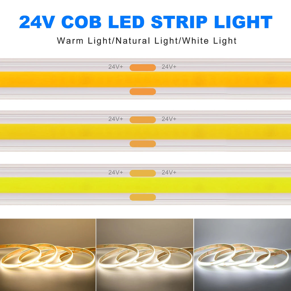 480Leds/M DC 12V 24V COB Neon Strip Waterproof 3000K 4000K 6000K Home Decor High Brighter Flexible Ribbon Rope LED Light - Sun Studio