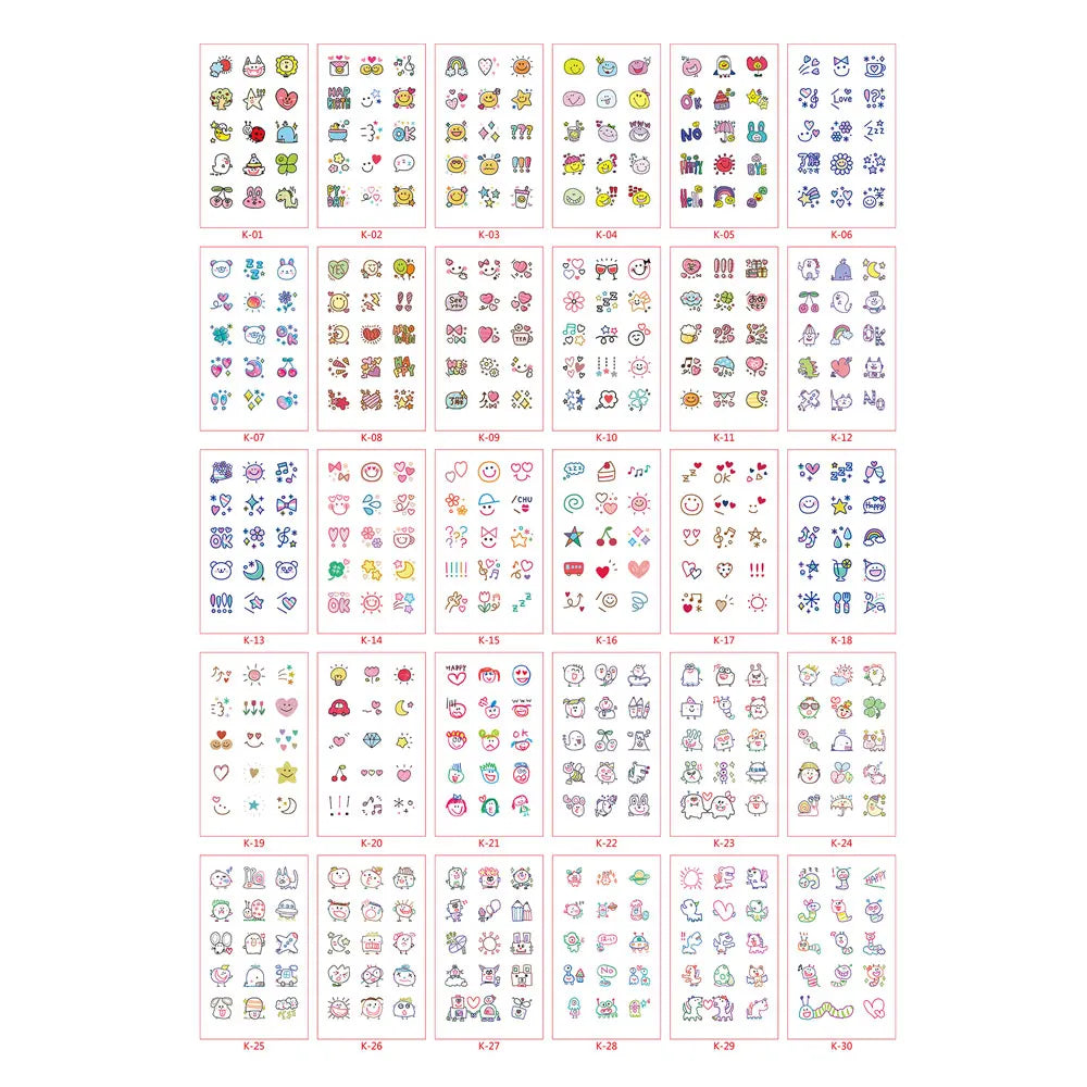 30 Sheets Cute Cartoon Temporary Tattoos for Hands Waterproof Tattoo Stickers Rainbow Fruit Moon Fake Finger Tattoo - Sun Studio