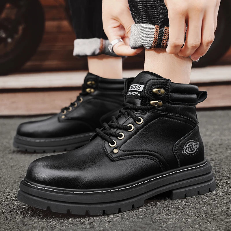 High Quality Leather Mens Boots New Arrival Male High Top Flats Comfortable Lace-Up Low Top Sneakers Stylish Male Ankle Boots - Sun Studio