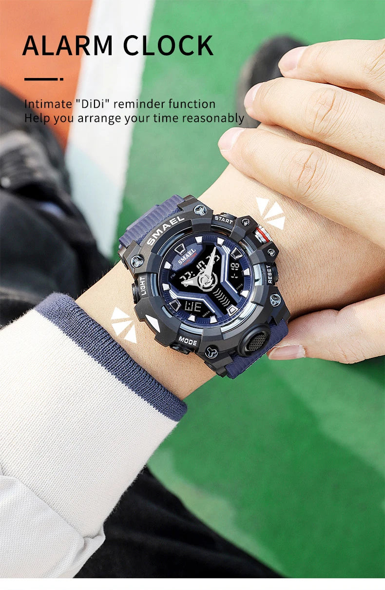 New SMAEL Sport Watch for Man Dual Time Watch for Men Shock Resistant Led Light Watch Military 8075 Quality Mens Sports Watches - Sun Studio