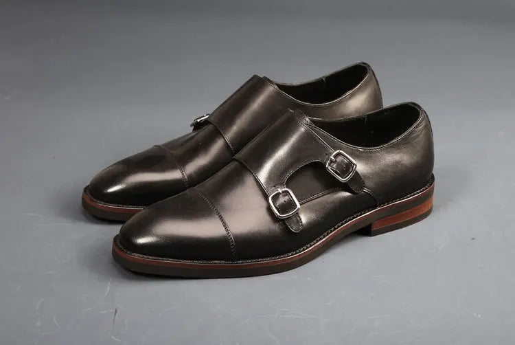 Brand Double Monk Strap Luxury Men Shoes Genuine Leather Handmade Fashion Designer Business Dress Shoes for Men Original - Sun Studio