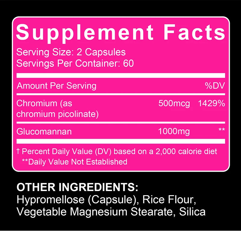 Glucomannan and Chromium Picolinate Supplements, Supports Gut Health, Fat Burning, Energy Metabolism, Weight Management, - Sun Studio