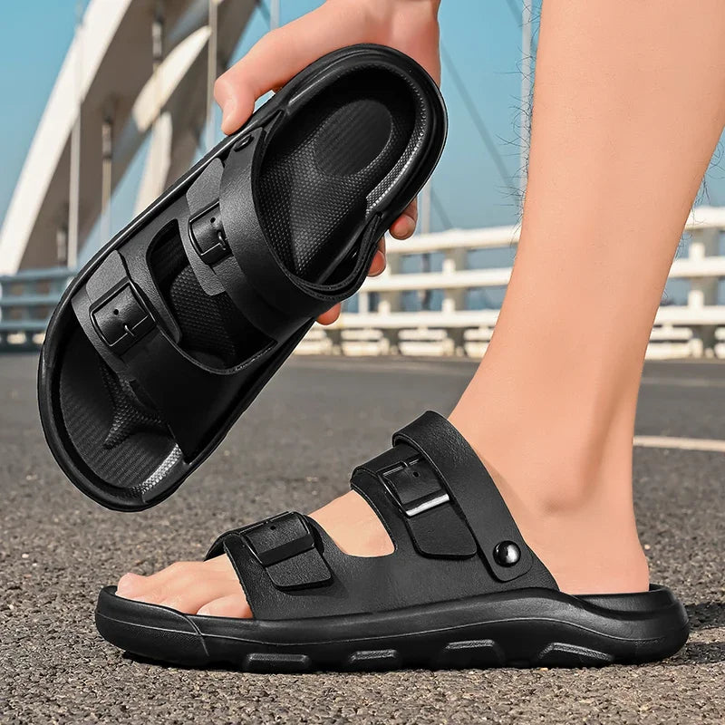 Summer Sandals for Men Lightweight Cushioned Slippers with Anti Slip and Breathable Arch Support Classic Double Button Sandals - Sun Studio