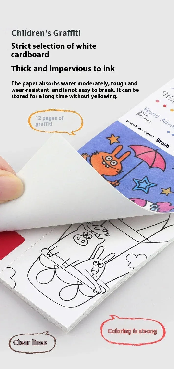 1PC Children's Watercolor Coloring Book Kids Adult Watercolour Coloring Paper With Water Paint Pens Girls Student Birthday Gift - Sun Studio