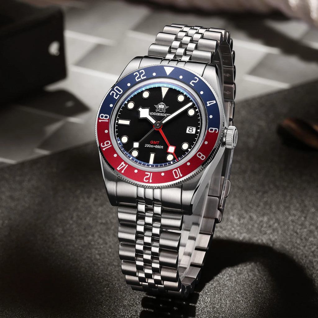 ADDIESDIVE Luxury GMT515-24H Men's Watch Diver 200m Bubble Mirror Glass BGW9 Super Luminous Stainless Steel Men's Analog Watches - Sun Studio