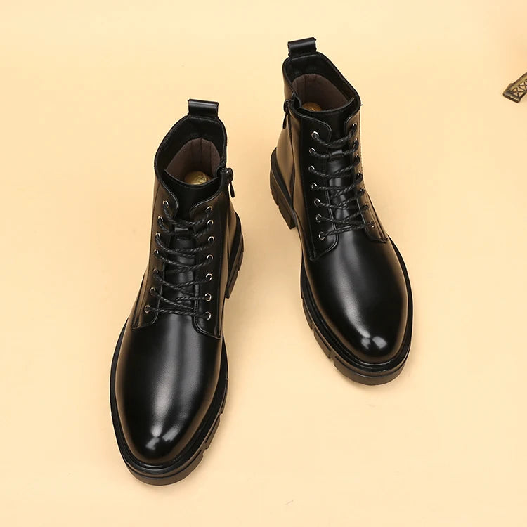 men's casual autumn winter boots lace-up original leather shoes tooling work boot outdoors cowboy platform ankle botas masculina - Sun Studio
