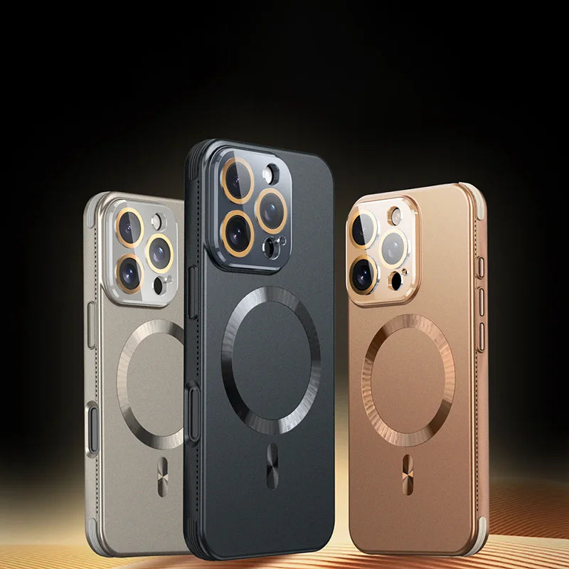 For Magsafe Magnetic Wireless Charging Luxury Solid Color Plating Phone Case For iPhone 16 Pro Max 14 13 15 Pro Max Back Cover - Sun Studio
