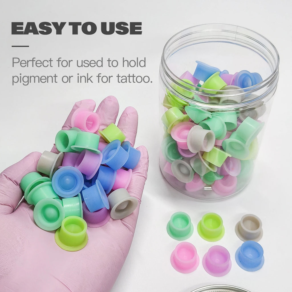 100pcs Tattoo Ink Cups Disposable Silicone tattoo ink container Canned round ink Caps Permanent Makeup Container Tattoo supplies - Sun Studio