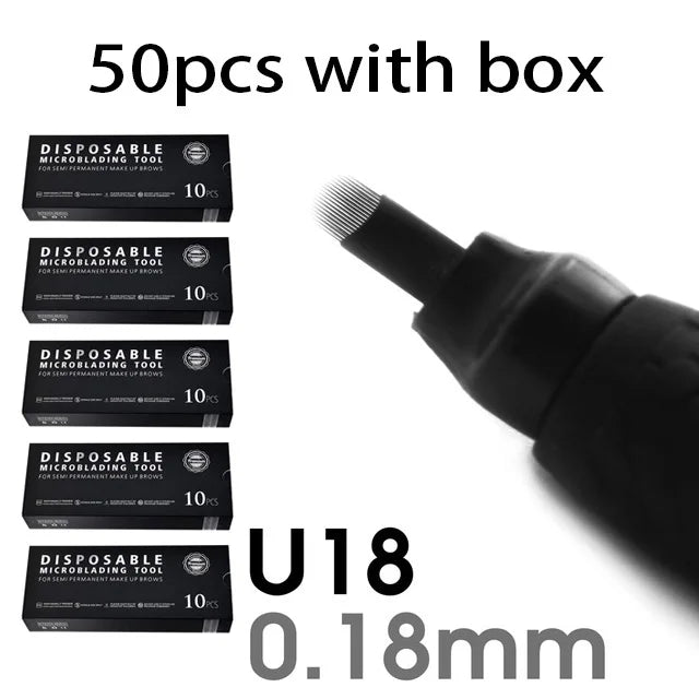 10/50Pcs Disposable Microblading Pen 0.15/0.18mm 18U Sterilized Permanent Makeup Eyebrow Tattoo Pen with U Blades - Sun Studio