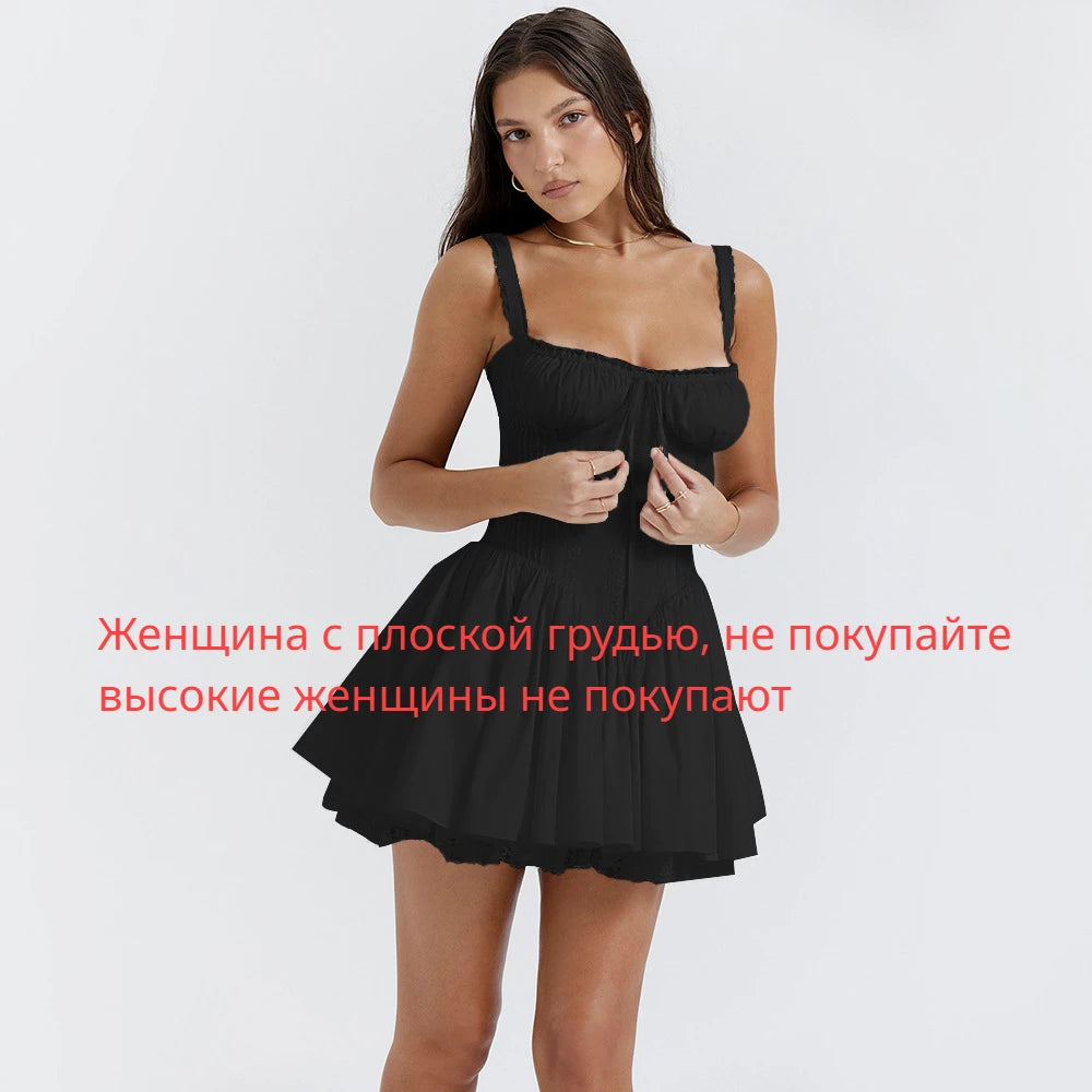 Mingmingxi Sexy Spaghetti Strap Corset Dress Elegant Fluffy Party Dresses Slim A Line Lace Up Dress Cotton Women Clothing - Sun Studio