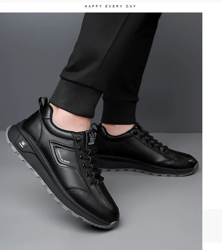 Designer New Men Genuine Leather Casual Sport Shoes Street Fashion Comfortable Cow Leather Lace-up Sneakers - Sun Studio