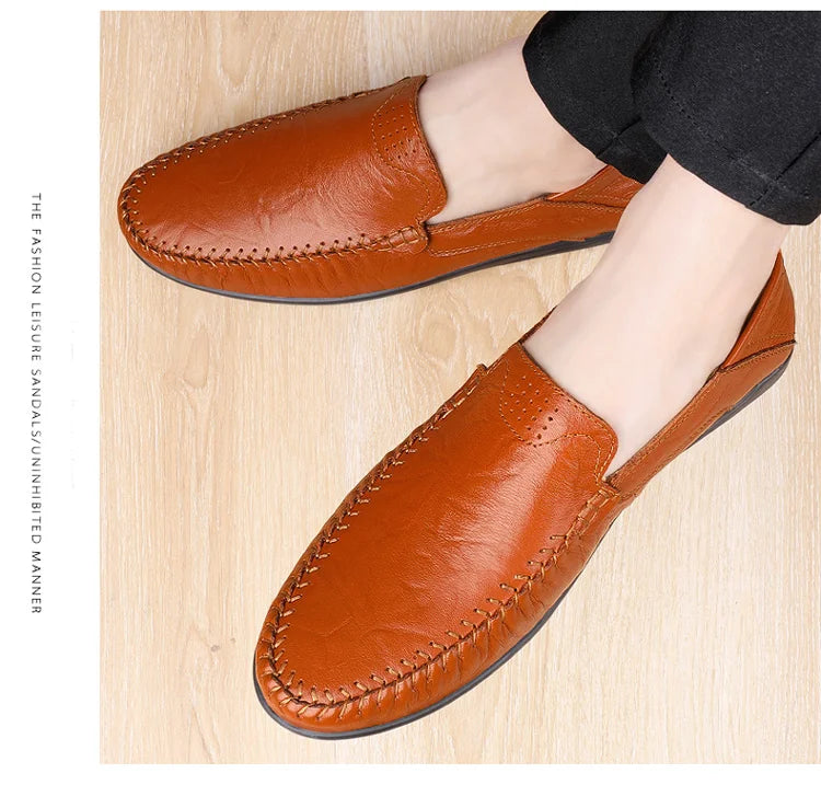 CLOHOO Men's Business Casual Shoes Leather Stitching Comfortable Breathable Rubber Bottom Second Layer Cowhide - Sun Studio