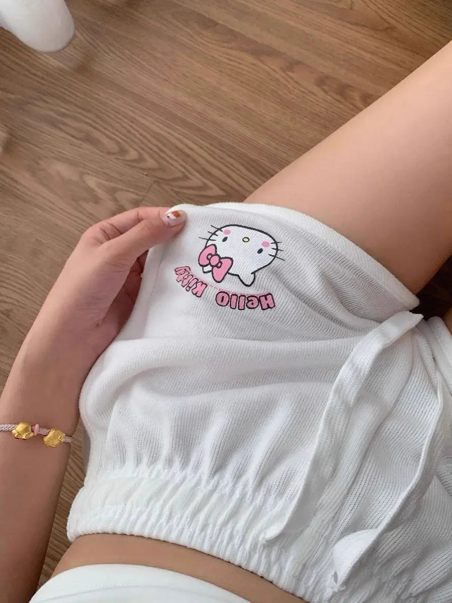 Kawaii Hello Kitty Cartoon Beach Swimsuit Sanrio Women Vest Shorts Suit Pajamas Homewear Casual Underwear Home Clothes Girl Gift - Sun Studio
