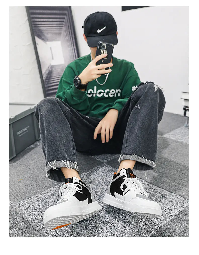 Men's Skate Board Shoes High Top Students Leisure Sports Shoes Breathable Non-slip Shoes Fashion High Top Sneakers for Men Men - Sun Studio