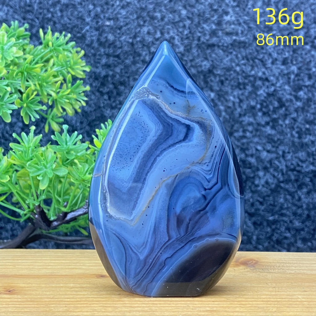 Natural Gemstone Black Onyx Stripes Free Form Torch Reiki Healing Shape Meditation Home Decor Feng Shui Warning Evil - Sun Studio