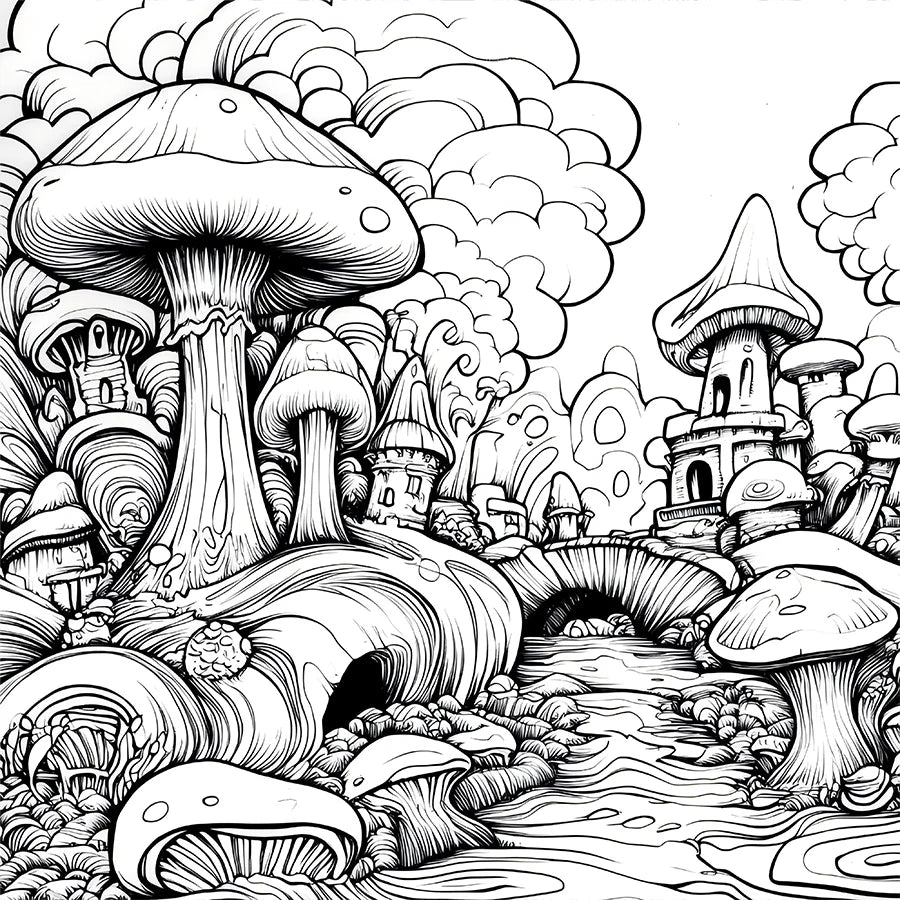 Mushroom World Colouring Book Adult Picture Book Original Design - Sun Studio