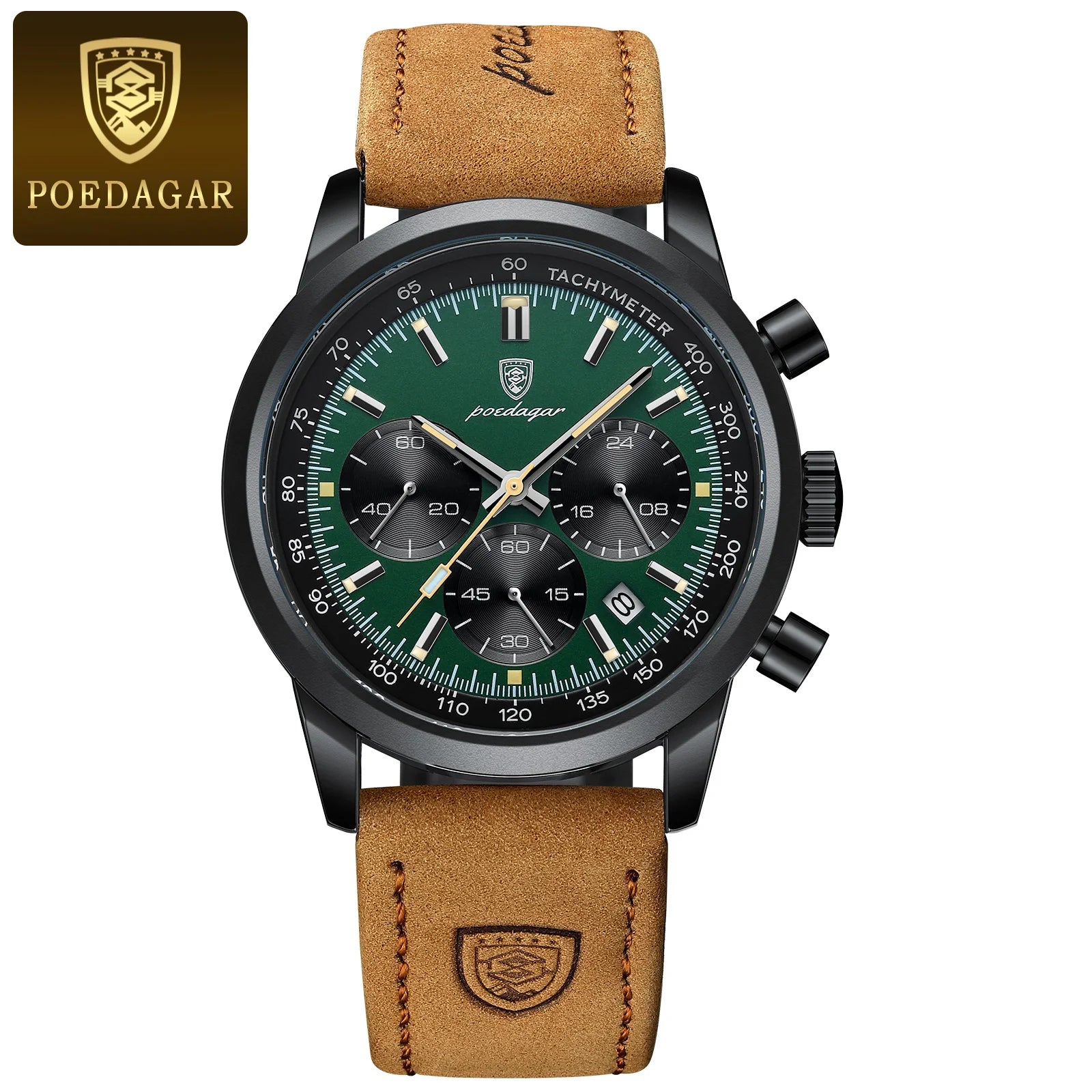 POEDAGAR Top Brand Men's Quartz Watch Waterproof Luminous Chronograph Military Man Watch Luxury Fashion Leather Watches For Men - Sun Studio