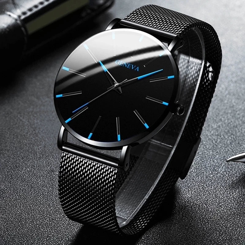 Minimalist Mens Fashion Ultra Thin Watches Simple Men Business Mesh Belt Quartz Wrist Watch Relogio Masculino - Sun Studio