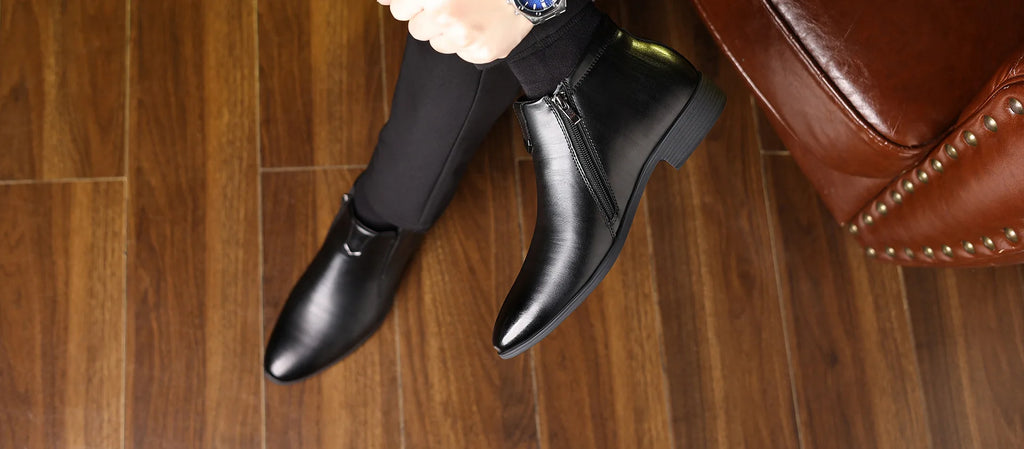 Retro Men Ankle Boots Luxury High-top Men Leather Shoes High Quality Non-Slip Motorcycle Boots Fashion Zipper Men Boots Big Size - Sun Studio