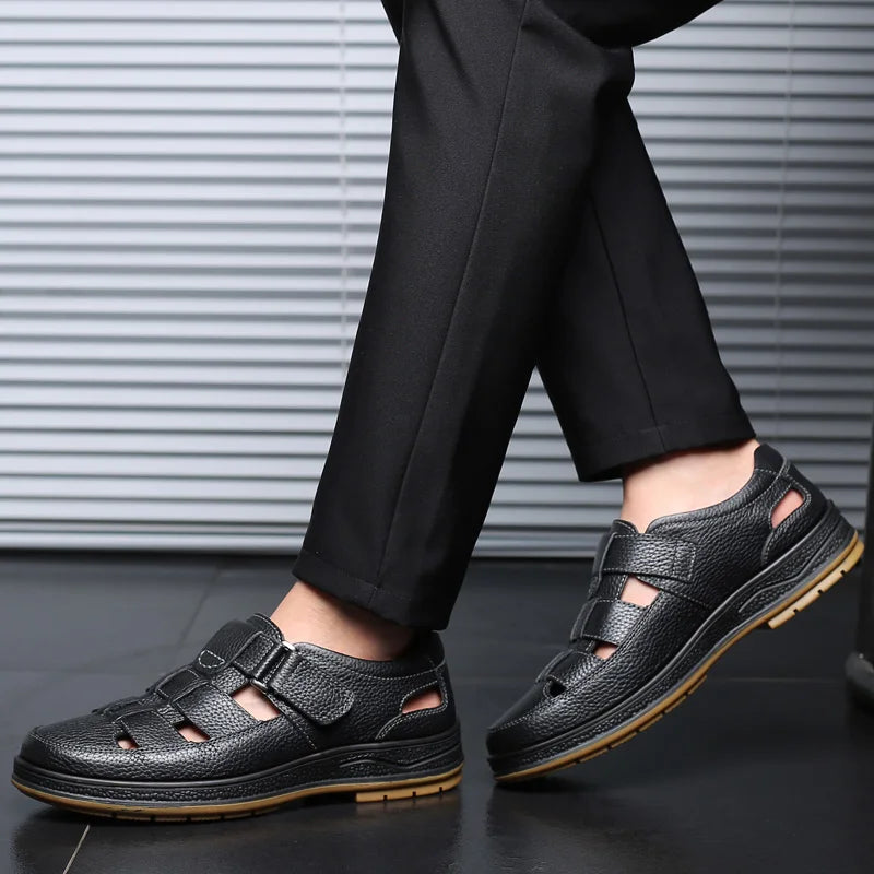 Classic High Quality Leather Business Sandals Summer Outdoor Hiking Shoes Handmade Sandals Fashion Comfortable Men Beach Shoes - Sun Studio