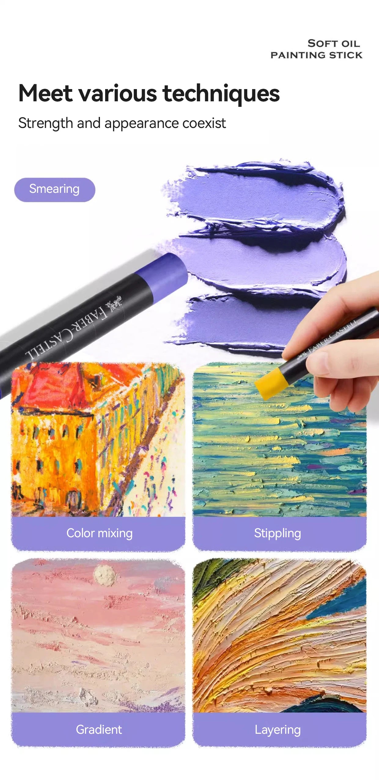 Faber-Castell Soft Oil Pastel Set 24/36/48 Vibrant Colors Creamy Texture Bullet Head Chalk for Artist Painting Drawing Beginners - Sun Studio