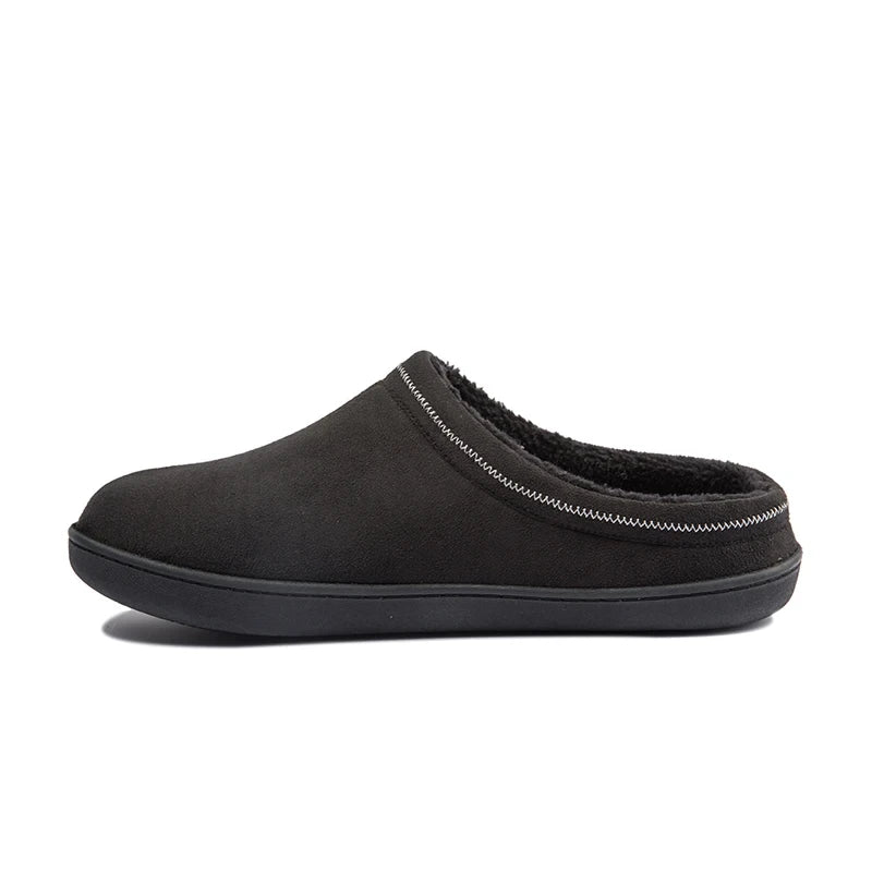 Men Slippers Black New Winter Suede Slippers Warm Indoor Slipper Waterproof Home House Shoes Men Warm Velvet Fur Knitting Shoes - Sun Studio