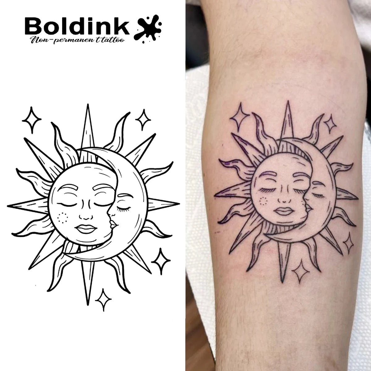 Sun and Moon Temporary Tattoo,Lasts To 15 Days New Technology Magic Waterproof Semi Permanent Sticker. - Sun Studio