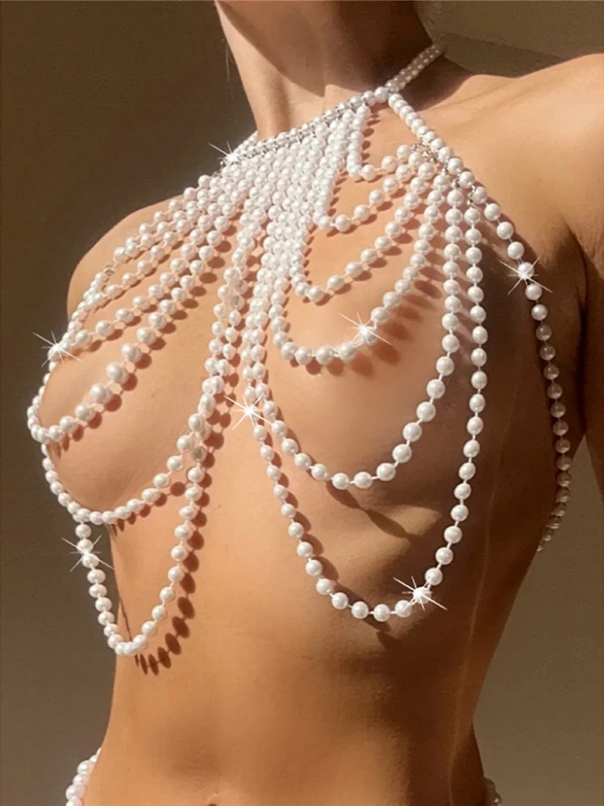 Luxury Pearls Halter See Through Bikini Top Female Swimsuit Women Swimwear Bather Bathing Suit Swim Hollow Out Beach Top V5407 - Sun Studio