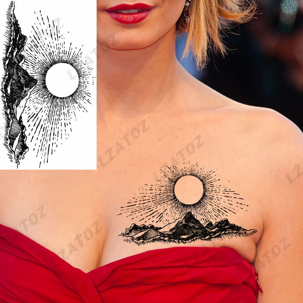 Unique Triangle Ocean Wave Temporary Tattoos For Men Women Realistic Tiger Lion Fake Tattoo Stickers Saying Transfer Art Tatoos - Sun Studio