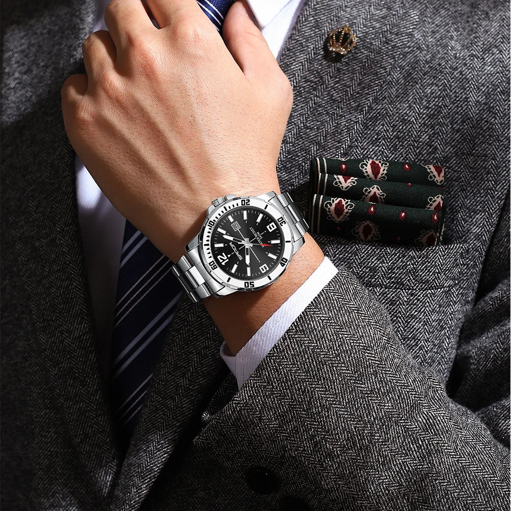 Fashion Casual Mens Business Watch Waterproof Luxury Stainless Steel Strap Men Wristwatch Calendar analog Quartz Watches For Man - Sun Studio